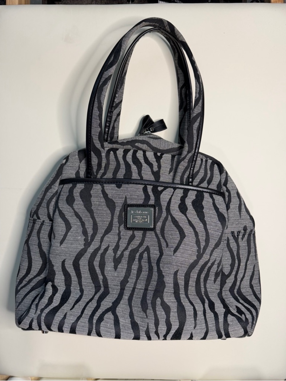 Liz Claiborne Zebra Print Satchel Handbag Black Gray Shoulder Bag Y2K